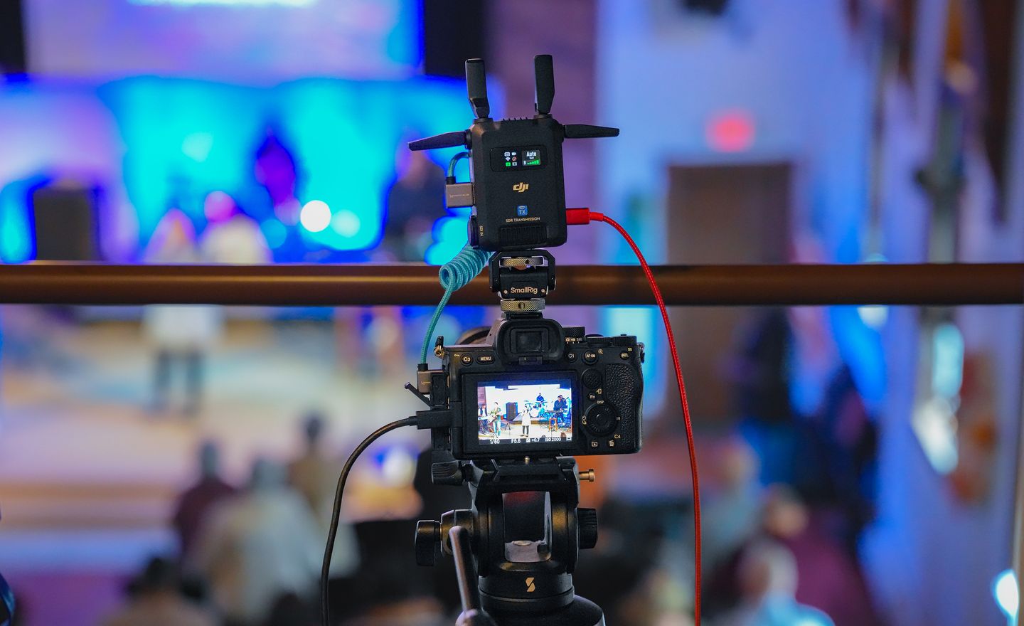 The livestream camera filming Sunday worship